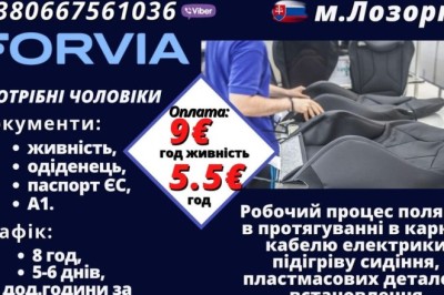 Робота на автозаводі Forvia,Словаччина,Slovakia,SK