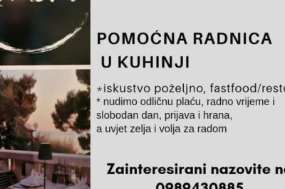 Zapošljavamo! Pomoćna radnica u kuhinji, Restoran Kamena, Tučepi,HR